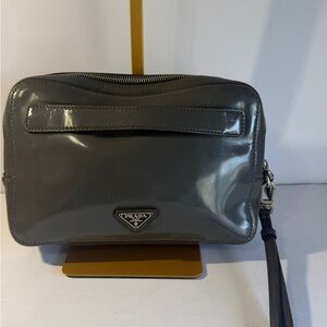 Prada Men Leather Clutch Gray